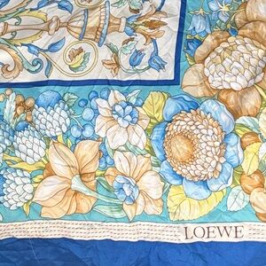Loewe Blue and Gold Floral Silk Scarf